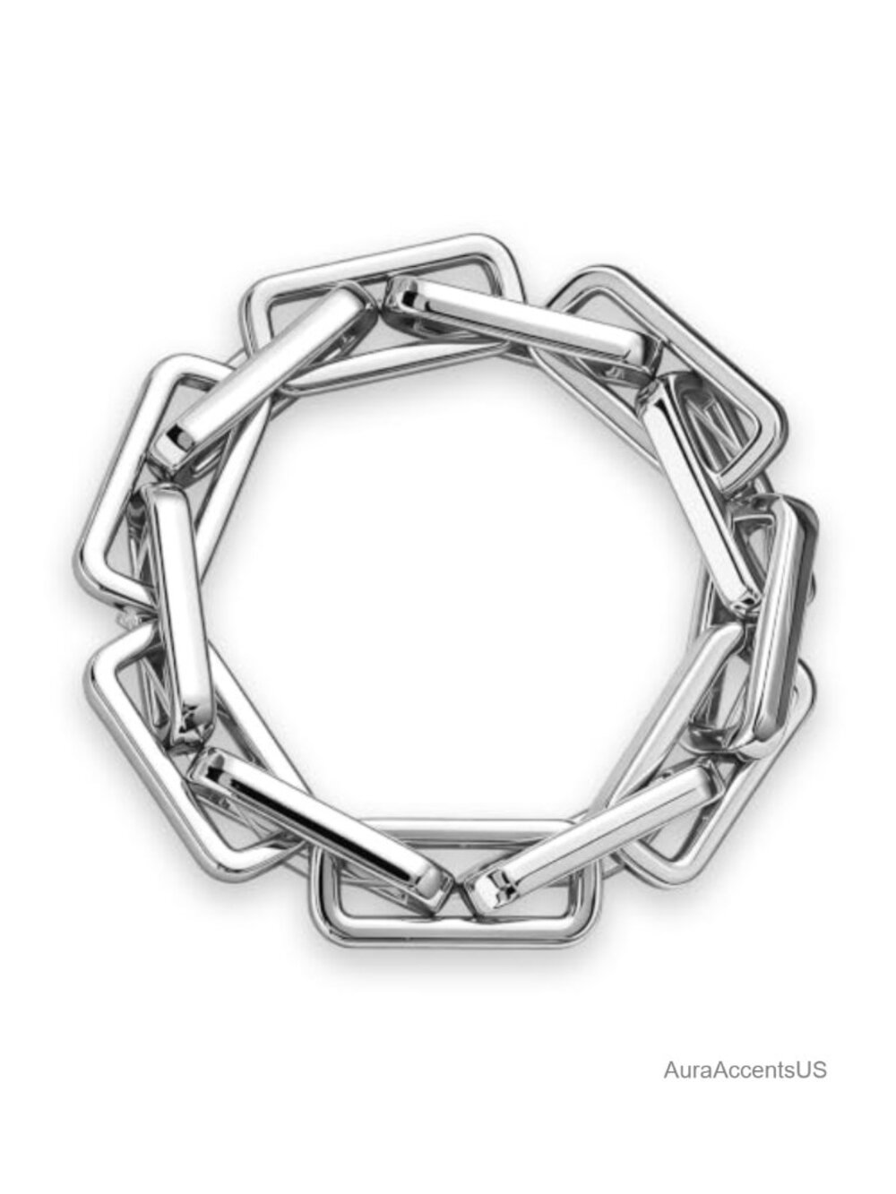 Chunky Link Chain Stretch Bracelet - Silver Metal, Adjustable